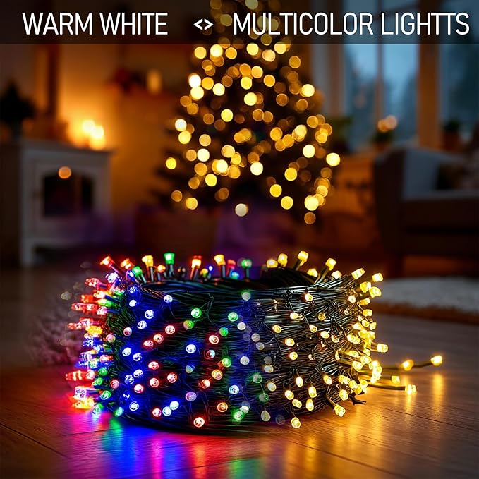 Dazzle Bright Color Changing Christmas Lights, 66FT 200LED Warm White & Multi-Colored Waterproof String Lights with Remote 11 Modes, Christmas Decorations for Outdoor Indoor Tree Party Garden Holiday