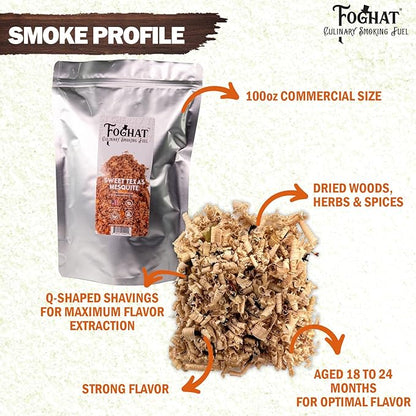 Foghat Cocktail Smoker Wood Chips - 100oz Sweet Texas Mesquite Shavings for Smoker, Whiskey & Drink Infuser Kit - All Natural, Culinary Wood Smoking Chips