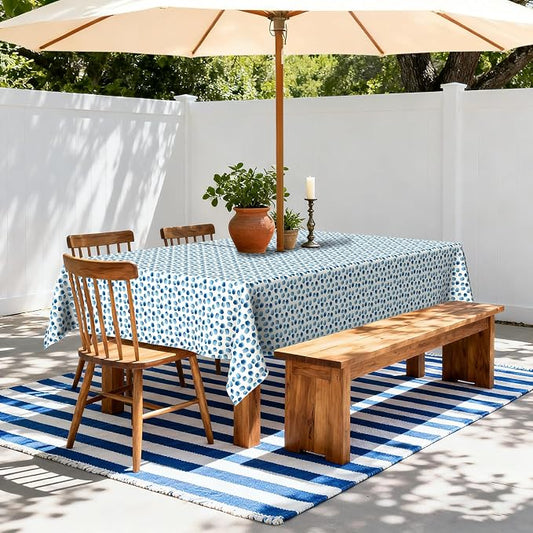 LVTXIII Rectangle Outdoor Tablecloth with Umbrella Hole and Zipper, Water-Repellent 60 x 84 Inch Patio Table Cover for Picnic, Garden, Backyard Dining, Brush Blue