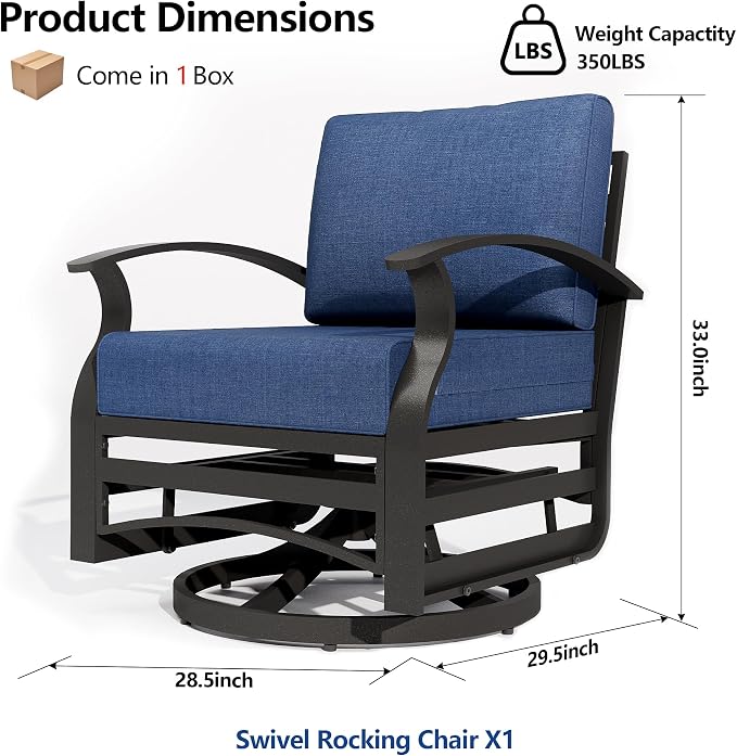 ALAUML Aluminum Outdoor Swivel Chairs High-Back Metal Swivel Rocking Chairs for Patios, Porches, Backyards, and Gardens—DarkBlue