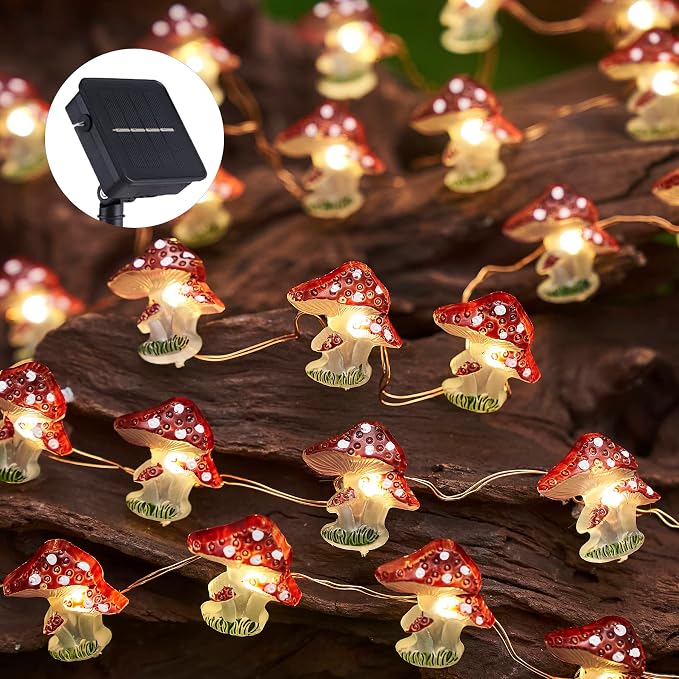 Garden Décor Solar Powered Outdoor String Light Mushroom Lamp Solar Garden Fairy Lights Mushroom Night Lights Gifts Cottage core Décor 14ft 40LEDs Solar Pathway Fence Yard Window Mushroom Decor