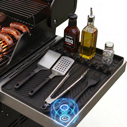 Magnetic Silicone Side Shelf Mat for Blackstone Griddle - 4 Corner Magnets, Extra Thick, Linear Drip Channels, 446°F Heat Resistant, 16"x11.5", Fits Weber Traeger Pit Boss, BBQ Gift for Men