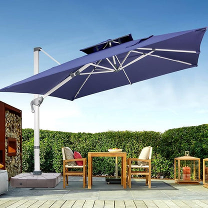 Cantilever Patio Umbrella with Cross Base and Cover Included - 360° Rotation Large Heavy Duty Offset Outdoor Umbrella with Easy Tilt for Pool Backyard Deck Garden (10x10 FT Navy Blue)