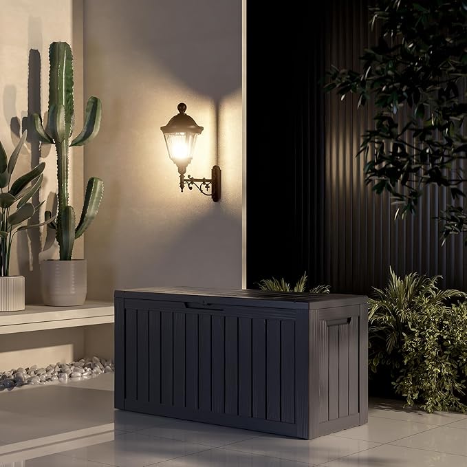85 Gallon Resin Deck Box Outdoor Storage Box Waterproof for Patio Furniture,Outdoor Cushions,Garden Tools and Pool Supplies（Black）