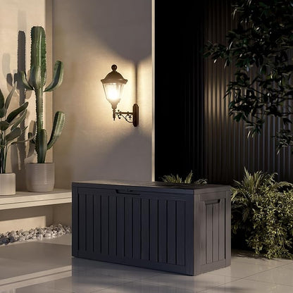 85 Gallon Resin Deck Box, Outdoor Waterproof Storage Containers, Lockable Patio Storage Box For Furniture, Gardening Storage With Lids (Black)