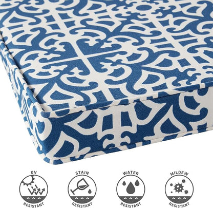 Outdoor 18 inch Square Patio Dining Chair Pads – Comfortable Fiber-Filled Seat Cushions with Ties, Reversible Polyester Fabric - Indigo Blue Lattice, Set of 4