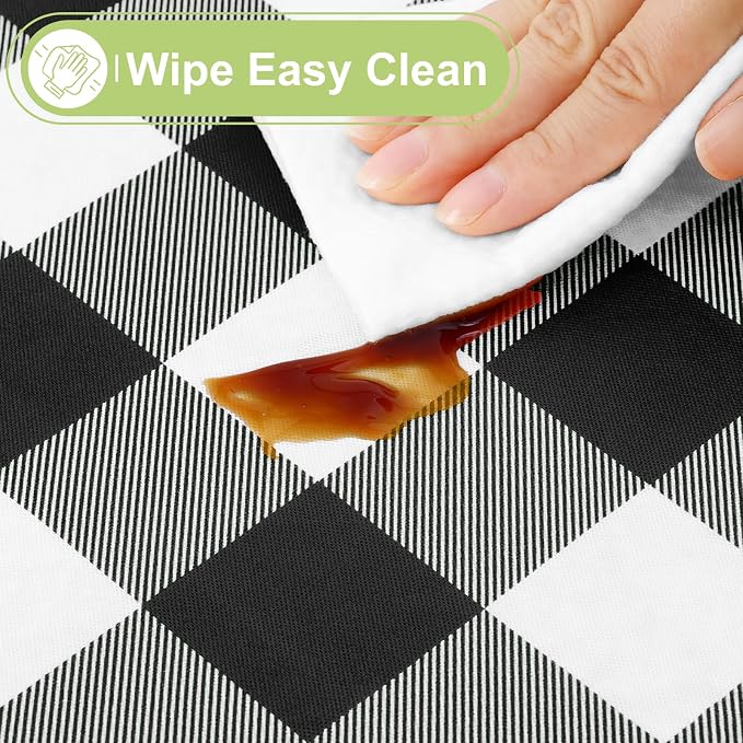 Smiry Picnic Table Cloth, Vinyl Tablecloths with Flannel Backing, 70"x120" | Waterproof Rectangle Table Cloth, Wipeable Buffalo Plaid Table Cover for Indoor and Outdoor (Black & White)