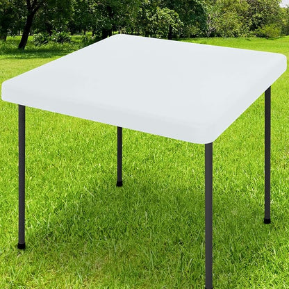 Smiry Rectangle Tablecloth, Elastic Fitted Flannel Backed Vinyl Tablecloths for 3ft Folding Tables, Waterproof Wipeable Table Covers for Indoor, Outdoor, Camping and Picnic (White, 42"x42")