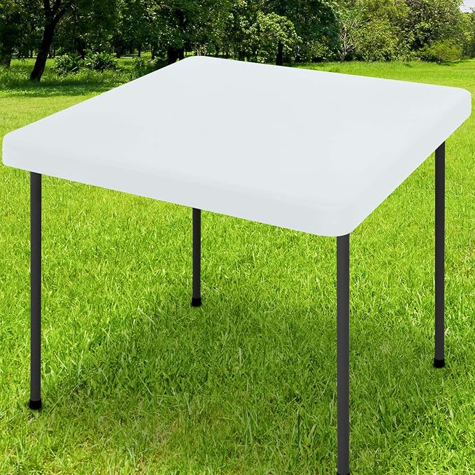 Smiry Rectangle Tablecloth, Elastic Fitted Flannel Backed Vinyl Tablecloths for 2ft Folding Tables, Waterproof Wipeable Table Covers for Indoor, Outdoor, Camping and Picnic (White, 24"x24")