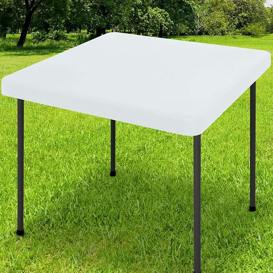 Smiry Rectangle Tablecloth, Elastic Fitted Flannel Backed Vinyl Tablecloths for 2ft Folding Tables, Waterproof Wipeable Table Covers for Indoor, Outdoor, Camping and Picnic (White, 24"x24")