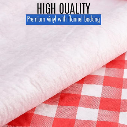 LINPRO Premium Picnic Table Cover with Bench Covers Vinyl Fitted Picnic Table Covers with Elastic RV Camping Accessories and Camper Must Haves Waterproof (Red Gingham, 72 x 30 (6ft) with skewers