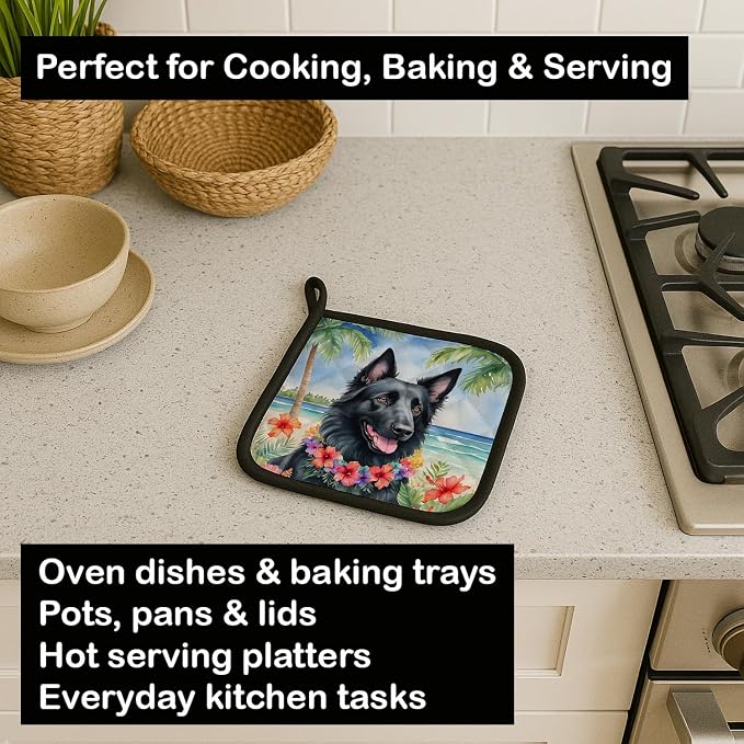 Caroline's Treasures Belgian Sheepdog Luau Pair of Pot Holders Kitchen Heat Resistant Pot Holders Sets Oven Hot Pads for Cooking Baking BBQ, 7 1/2 x 7 1/2