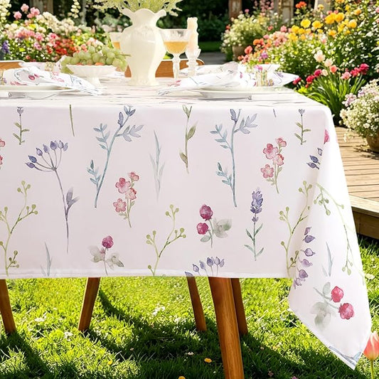 SASTYBALE Summer Floral Tablecloth 60x120 Inch | Water Resistant, Anti-Wrinkle, Soft, Rectangular, For Outdoor Patio Garden Party Picnic BBQ
