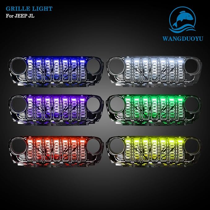 Grille LED Light Compatible with 2024-2025 Jeep Wrangler JL, Multi-Color Grille Light APP Control For Car Shows or Night Driving (7 Pcs Base trim) | Multi-Color Grille Light APP Control,7 Pcs Base Trim