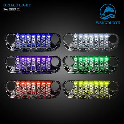 Grille LED Light Compatible with 2024-2025 Jeep Wrangler JL, Multi-Color Grille Light APP Control For Car Shows or Night Driving (7 Pcs Base trim) | Multi-Color Grille Light APP Control,7 Pcs Base Trim