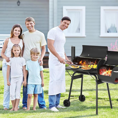Charcoal Grills & BBQ Grill，43" Outdoor Offset Smoker Barbecue Grill with Built-in Thermometer & Wheels for Backyard, Patio, Camping