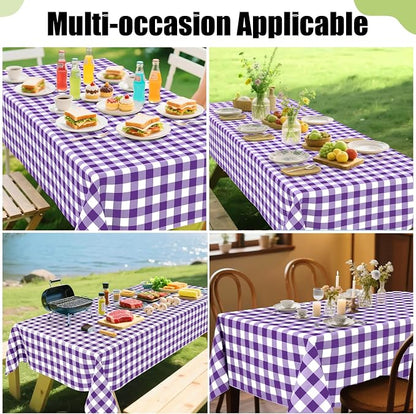 Smiry Picnic Table Cloth, Vinyl Tablecloths with Flannel Backing, 60"x102" | Waterproof Rectangle Table Cloth, Wipeable Buffalo Plaid Table Cover for Indoor and Outdoor (Purple & White)