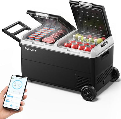 EUHOMY 12 Volt Refrigerator, 80QT(75L) Dual Zone Electric Cooler APP Control, IPX4 Waterproof Car Refrigerator -4℉~68℉, Car Fridge 12/24V DC 100-240V AC, Portable Car Freezer for Camping, Travel, RV