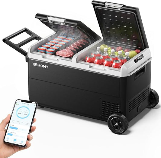 EUHOMY 12 Volt Refrigerator, 80QT(75L) Dual Zone Electric Cooler APP Control, IPX4 Waterproof Car Refrigerator -4℉~68℉, Car Fridge 12/24V DC 100-240V AC, Portable Car Freezer for Camping, Travel, RV