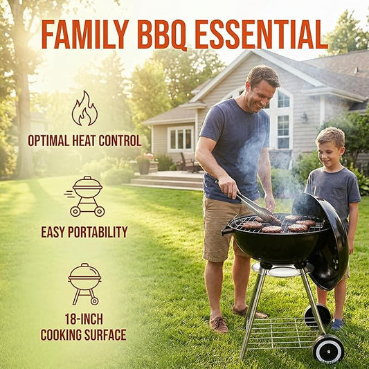 18 Inch Kettle Grill, Portable Charcoal Grill with Enamel Lid & Ash Catcher for Outdoor Camping and Small Patio Backyard