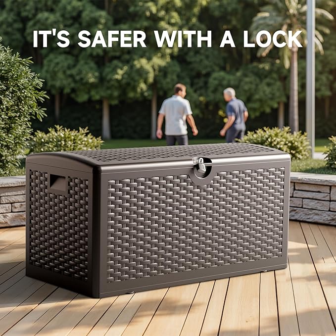 80 Gallon Deck Box, Lockable & Waterproof Resin, UV Resistant Storage Box for Patio, Garden, Pool, Brown