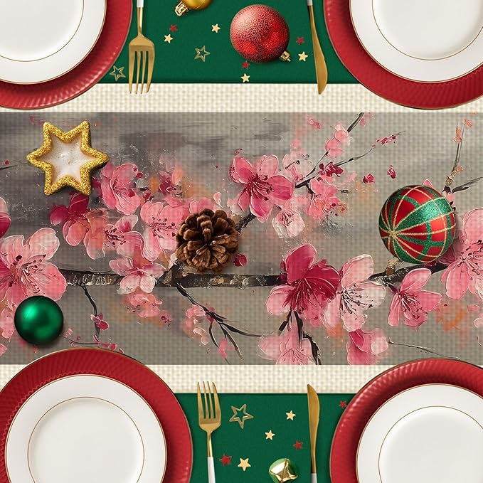 Cherry Blossoms Table Runner,Dining Decor for Kitchen Coffee Table Family Dinners Holiday Parties Wedding Events Decor(13x72 inch)