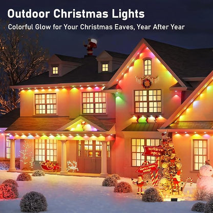 AHAWILL 100FT Christmas Permanent Outdoor Lights, IP67 Eaves Lights | Waterproof Outdoor Christmas Strings for House with Remote & APP