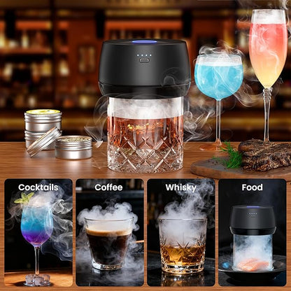 Electric Whiskey Smoker Kit for Old Fashioned & Bourbon: Fathers Day Gift for Men, Dad & Husband | Rechargeable Cocktail Smoker with Built-in Lighter (Butane-Free)| Birthday Gift Includes 6 Wood Chips