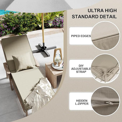 Outdoor Water-Resistant Olefin Chaise Lounge Cushions with Pillow, Weather and Fade Resistant Patio Furniture Lounge Chair Cushion Ideal for Patio, Lawn, Garden, Beige, 72" L x 21" W x 5" T