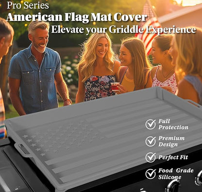 36 Inch Silicone Griddle Mat Cover for Blackstone, Heavy Duty Flat Top Grill Protector, Embossed American Flag, Weather Resistant, Not For Omnivore Models, Gray by WEISSBOX