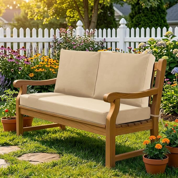 Outdoor Loveseat Cushions, 48×24×5 Inch, Waterproof, Beige | Patio Loveseat Cushions for Outdoor Furniture, Fade Resistant, Outdoor Bench Cushions, for Wicker Furniture, Swing, Couch