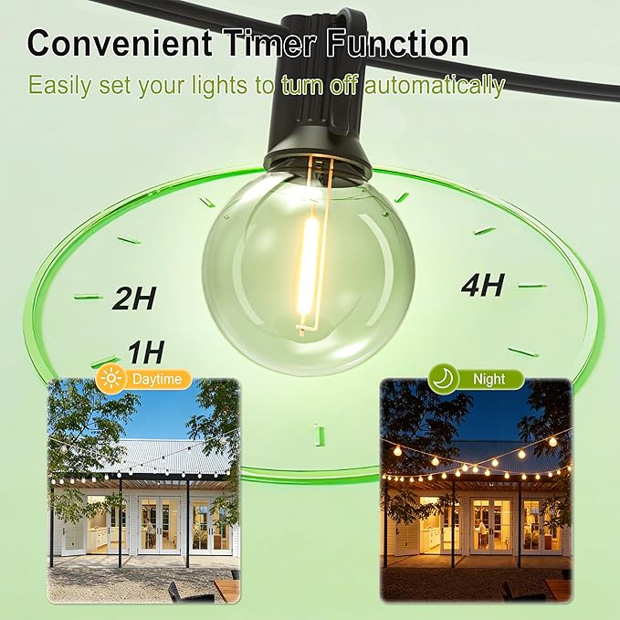 Outdoor-String-Lights-Patio-LED-Light-Outside 200FT Waterproof Dimmer Remote Outdoor Lighting with 3 Modes G40 Globe Plastic LED Bulbs Hanging Lights Connectable for Backyard Yard Porch Party