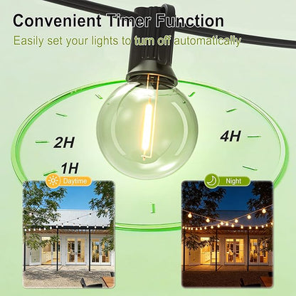 Outdoor-String-Lights-Patio-LED-Light-Outside 200FT Waterproof Dimmer Remote Outdoor Lighting with 3 Modes G40 Globe Plastic LED Bulbs Hanging Lights Connectable for Backyard Yard Porch Party