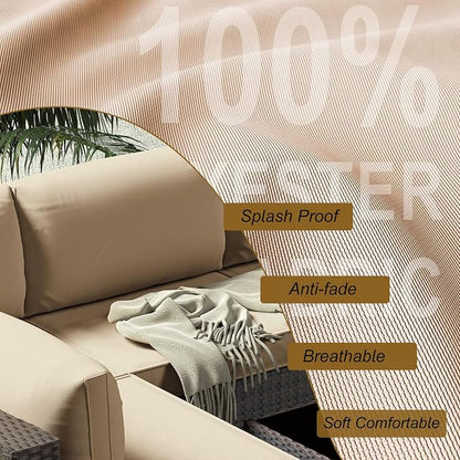 14 Piece Outdoor Patio Cushion Cover Replacement, Waterproof Patio Cushion Covers, Outdoor Furniture Cushion Covers Set for 6 Seat Wicker Rattan Sofa (Khaki)