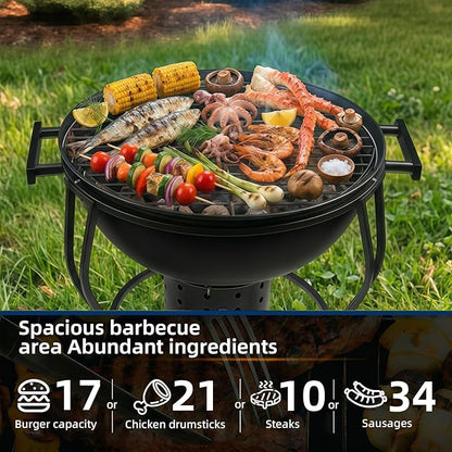 Portable Charcoal Grill with Built-In Thermometer, Adjustable Air Vent & Easy Cleanup, Portable BBQ Grill for Camping, Tailgating, Picnics and Small Backyard Cookouts, Easy-to-Carry Outdoor Grill
