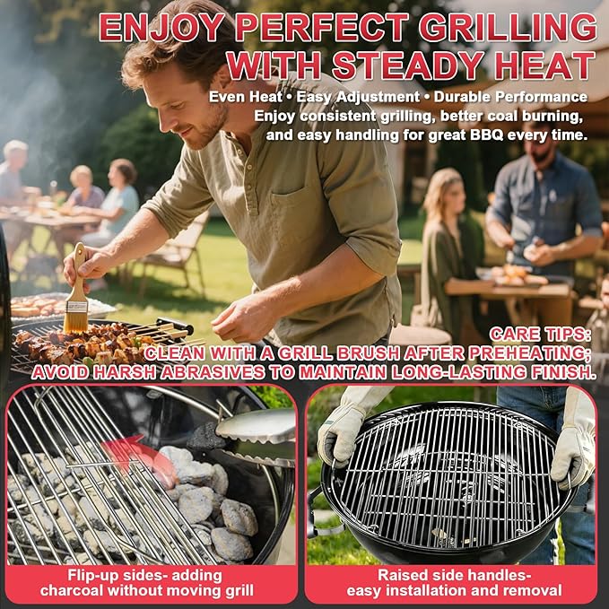 7436 Cooking Grate Hinged for Weber 22" Original Kettle Charcoal Grills, Round Replacement Grate for Weber Performer, Jumbo Joe Premium, Master-Touch,Bar-B-Kettle & Other 22 Inch Charcoal Grills
