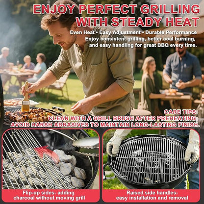 7436 Cooking Grate Hinged for Weber 22" Original Kettle Charcoal Grills, Round Replacement Grate for Weber Performer, Jumbo Joe Premium, Master-Touch,Bar-B-Kettle & Other 22 Inch Charcoal Grills