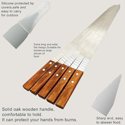 23.6 Inch Long Kabob Skewers,0.91Inch Wide Skewers for Kabobs,Metal Stainless Steel Kebob for Grilling,Extra Large Flat Kebab BBQ Tool,Barbecue Sticks with Wood Handle,Set of 7