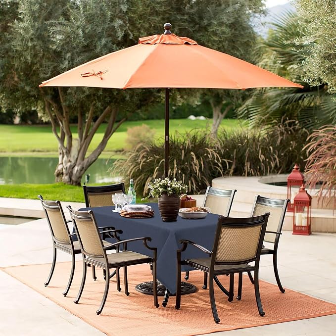 LVTXIII Outdoor Tablecloth with Umbrella Hole and Zipper, 60 x 84 Inch Water-Repellent Patio Table Cloth, Rectangle Table Covers for Backyard Garden, Navy Textured