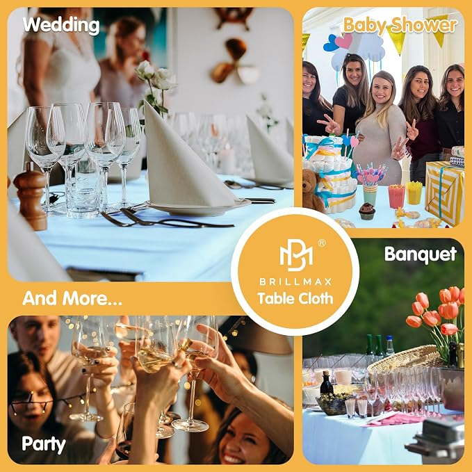 BRILLMAX 4 Pack Light Blue Tablecloths 90x132 Inch for 6ft Rectangle Tables | 150 GSM Polyester Fabric, Floor Length Drop, Water, Stain & Wrinkle Resistant Cloth Cover for Wedding Reception Banquet Party