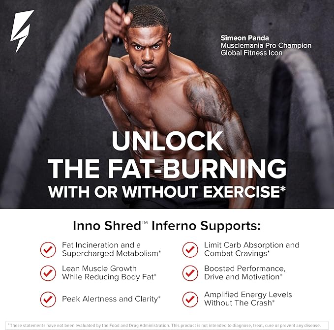 Inno Shred Inferno Thermogenic Fat Burner & Appetite Support, 30 Servings | Weight management & metabolism support with MitoBurn, Paradoxine (Grains of Paradise), Chromax & Green Tea for natural energy