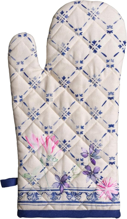 Maison d'Hermine Oven Gloves 100% Cotton Oven Mitt 7" x 13" with Loop Heat Resistant BBQ Cooking Gloves Baking Grilling Kitchen Hotel Home Farmhouse Spring Summer (Pack of 1, Faience)