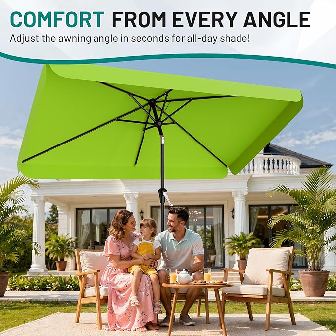 AreShark 6.5 x 10 FT Rectangular Valance Patio Umbrella, Outdoor Umbrella with Tilt and Crank, Market Table Umbrellas W/ 6 Ribs UV Protection for Garden, Deck, Backyard Pool, Apple Green