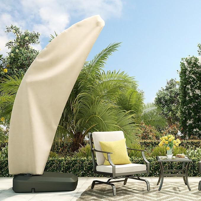 Grand Patio Deluxe Patio Umbrella Cover for 10×13 FT Offset Umbrella with Curved Cantilever and Straight Pole, Waterproof Cantilever Umbrella Cover with Zipper, Weather-resistant, Beige