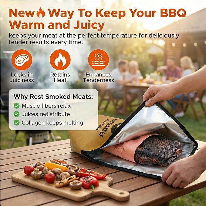BBQ Blanket for Resting Meat - Fathers Day Dad Birthday Gifts for Men, Him, Husband, Boyfriend - 21” Insulated Smoker Blanket for Brisket, Turkey & Pork Shoulder - Waterproof Tyvek Meat Resting Bag