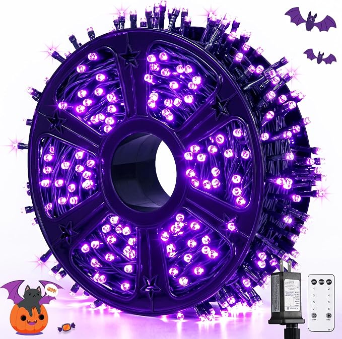 JMEXSUSS 500 LED Purple Halloween Lights, 173ft String Lights Plug in | 8 Modes, Remote Control, Timer, Waterproof Purple Christmas Lights for Indoor Outdoor Party Tree Xmas Halloween Decorations