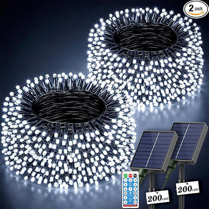 LitHome 2Pack Solar String Lights Outdoor with Remote, Total 400LED 132FT | Solar & USB Powered Christmas Lights with Remote,8 Mode Waterproof String Light for Patio Garden Yard Tree Decor,Cool White