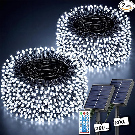 LitHome 2Pack Solar String Lights Outdoor with Remote, Total 400LED 132FT | Solar & USB Powered Christmas Lights with Remote,8 Mode Waterproof String Light for Patio Garden Yard Tree Decor,Cool White
