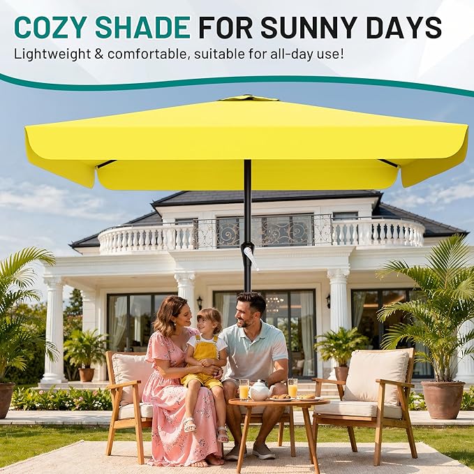 AreShark 8 X 10 FT Large Rectangular Patio Umbrella with Valance, Outdoor Table Market Umbrella w/Crank & 8 Ribs, Rectangle Outdoor Umbrellas for Garden, Deck, Yard and Poolside, Yellow