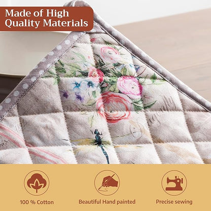 Maison d' Hermine Pot Holders 100% Cotton Heat Resistant Potholders 8" x 8" Hot Pads with Loop BBQ Cooking Baking Hotel Farmhouse Kitchen Handling Hot Pans Spring Summer (Pack of 1, Champ De Mars)